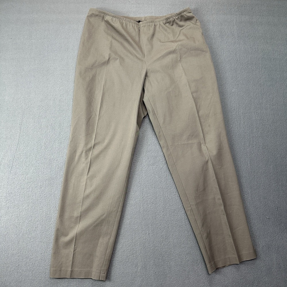 EILEEN FISHER Pants M Medium Cotton Twill Tapered Pull On Side Zip Brown USA